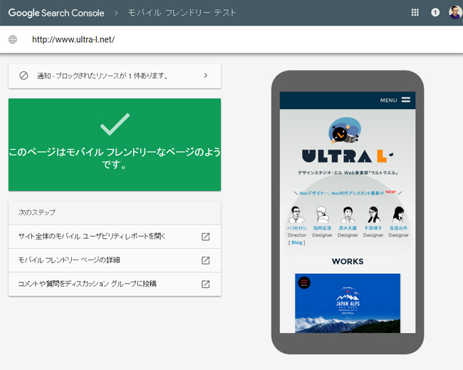 モバイルフレンドリーテストツール結果